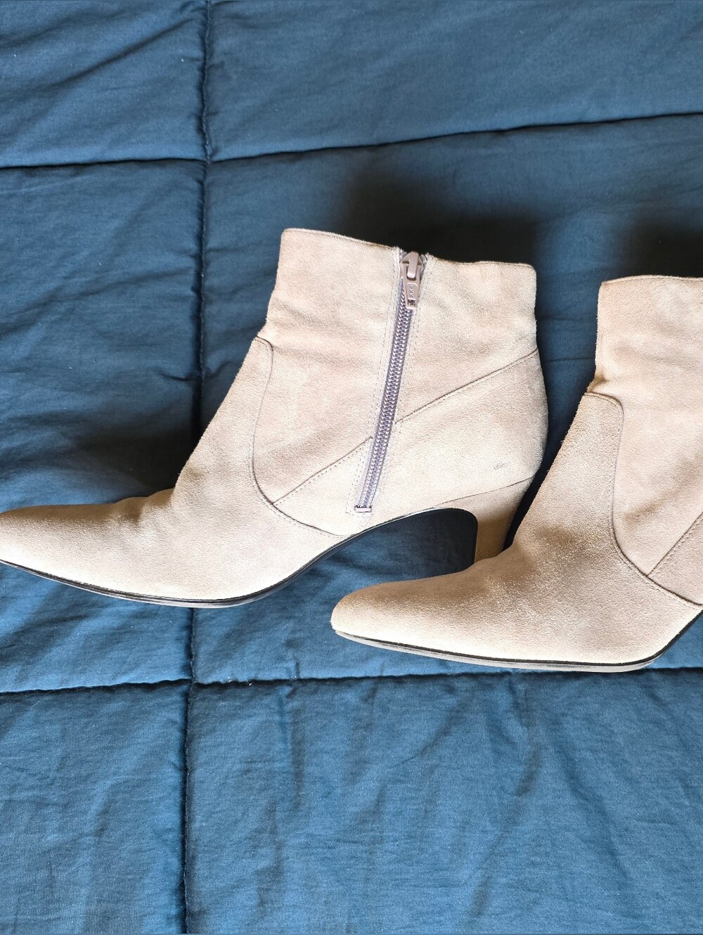 Naturalizer Suede Pointed-Toe Ankle Boots in Light Beige